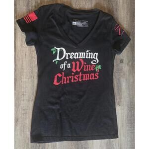 Ladies V-neck Grunt Style "Dreaming Of A Wine Christmas" tshirt